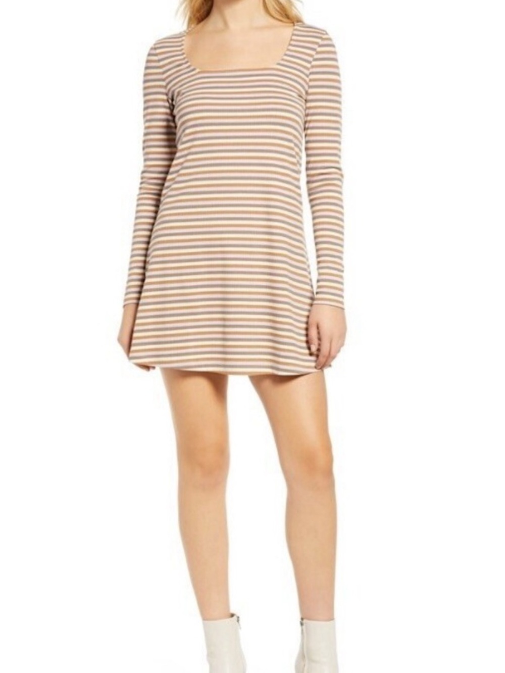 NWT VERO MODA CREAM PURPLE LONG SLEEVE RIBBED DRESS